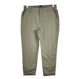 Womens Green Gap Khaki Pants Straight Elastic Waist Mid Rise Cotton Blend Size 6